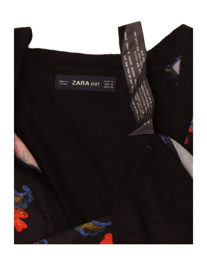 Zara Dame Top Langærmet UK 14 Medium Sort Blomsteruld