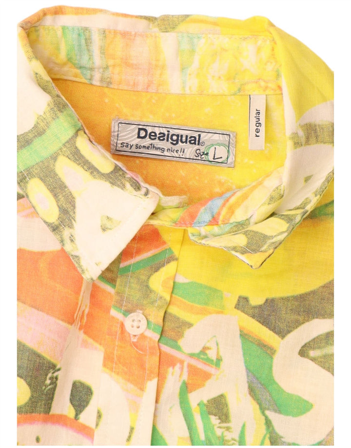 Desigual Herre abstrakt mønster kortærmet skjorte, stor gul bomuld