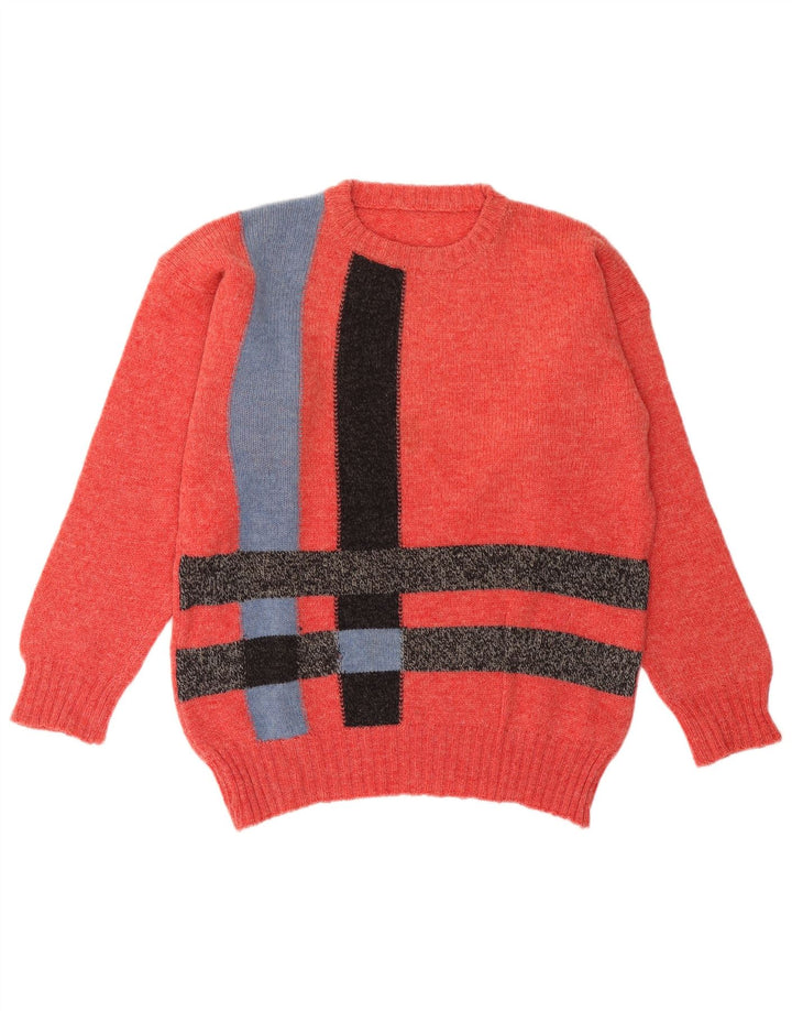 Vintage herre sweater med rund hals, stor rød farveblok