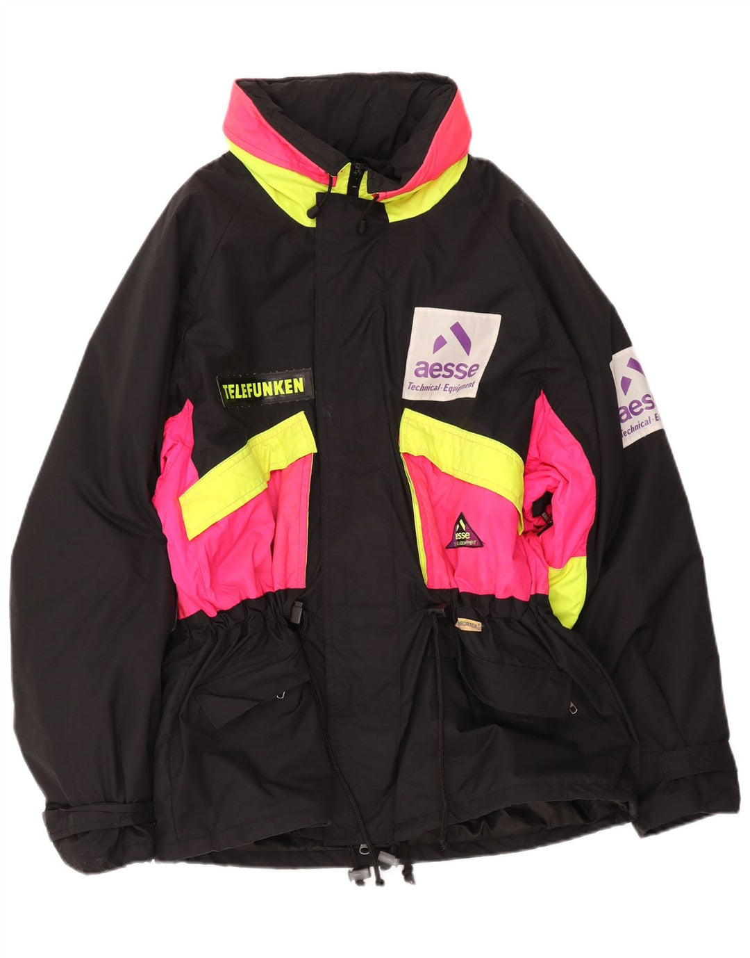 Aesse Herre Grafisk Hætte Skijakke UK 38 Medium Sort Colourblock