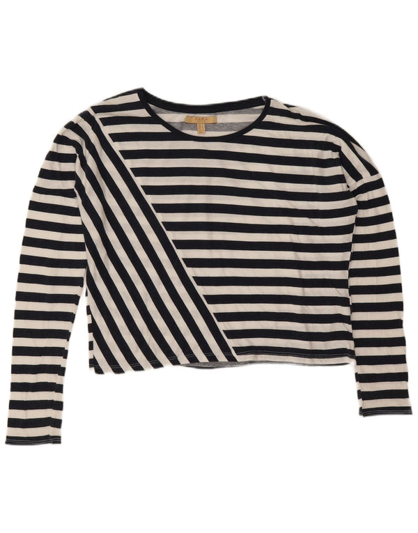 Zara Womens Crop Oversized Top Langærmet UK 10 Lille sortstribet bomuld