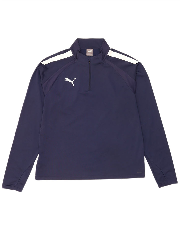 Puma Herre Zip Neck Pullover Træningsdragt Top XL Navy Blue Colourblock