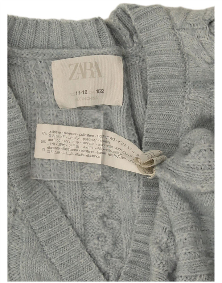 Zara Pige Cardigan Sweater 11-12 År Blå Polyester