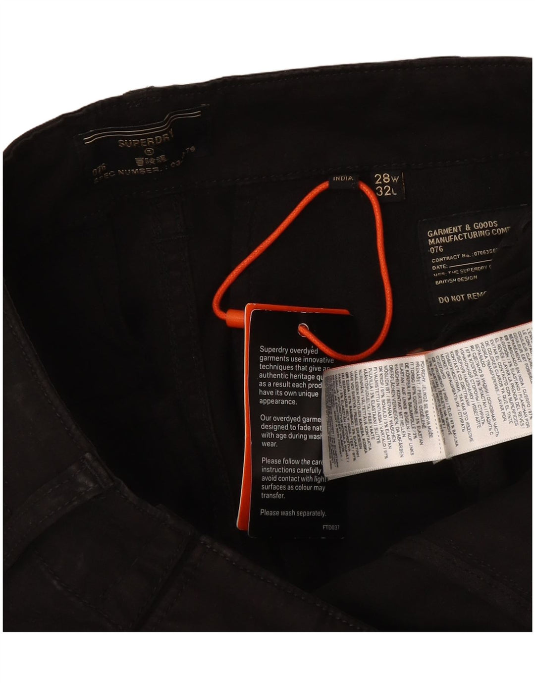 Superdry Slim Cargo-bukser til mænd W28 L32 sort bomuld