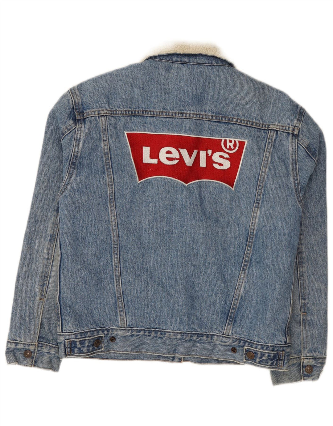 Levi's Kvinder grafisk Sherpa denimjakke UK 10 Lille blå bomuld