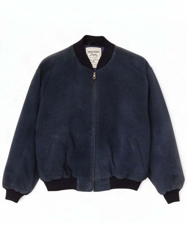 Boston Herre ruskind bomberjakke UK 40 Large Navy Blue Colourblock