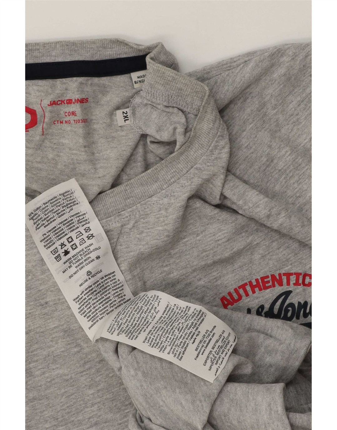 Jack & Jones Herre T-Shirt Top 2XL Grå Bomuld
