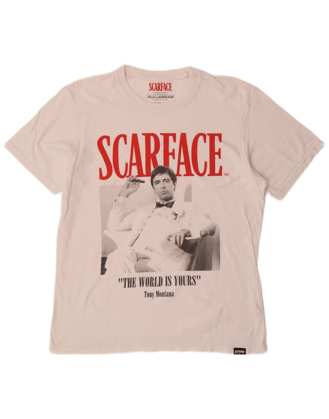 PULL & BEAR Herre Scarface Grafisk T-shirt Top Stor hvid bomuld