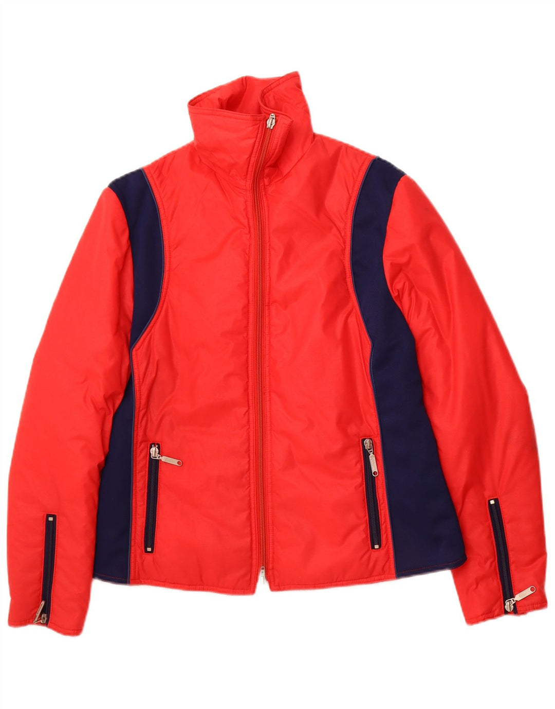 VINTAGE Womens Hooded Padded Jacket IT 46 Large Red Colourblock Polyamide