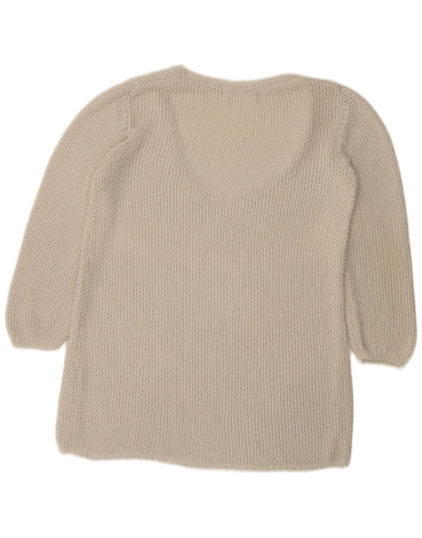 Zara 3/4-ærmet hæklet trøje med V-hals til kvinder UK 16 Large Off White