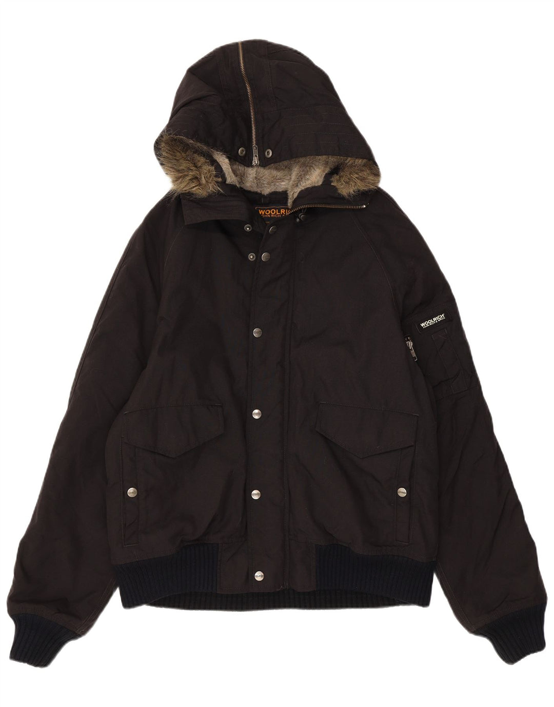 Woolrich Herre Hooded Bomber Jacket UK 40 Large Black Nylon