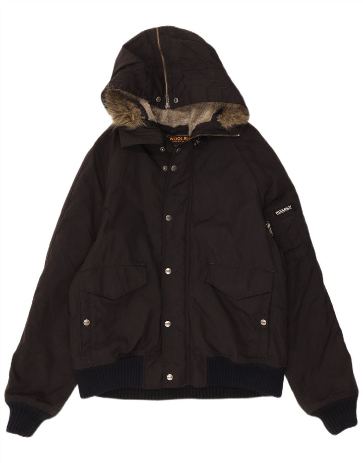 Woolrich Herre Hooded Bomber Jacket UK 40 Large Black Nylon