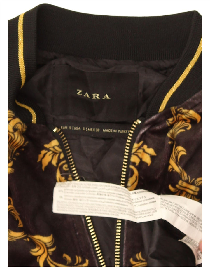 Zara Herre abstrakt mønster bomberjakke UK 36 Lille sort polyester
