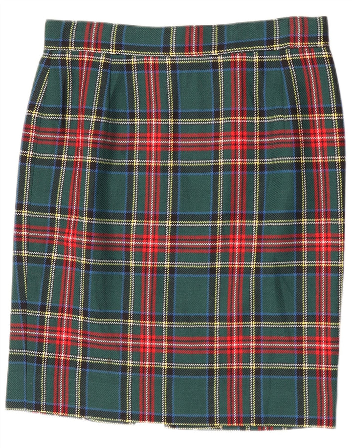 Vintage blyantnederdel til kvinder W30 mellemgrøn plaid
