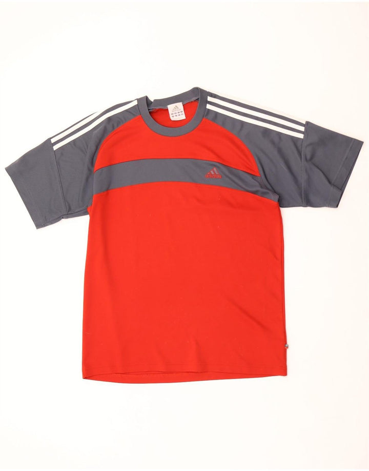 ADIDAS Herre T-Shirt Top UK 42/44 Stor Rød Colourblock Polyester