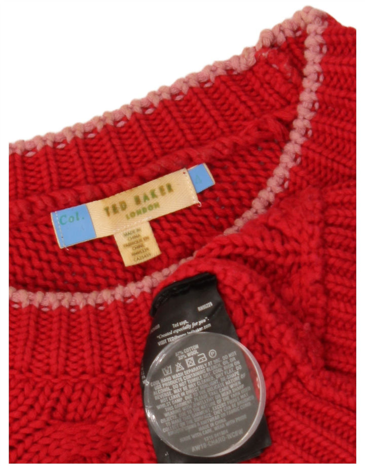 TED BAKER Womens Crew Neck Jumper Sweater Size 4 Large Red Cotton