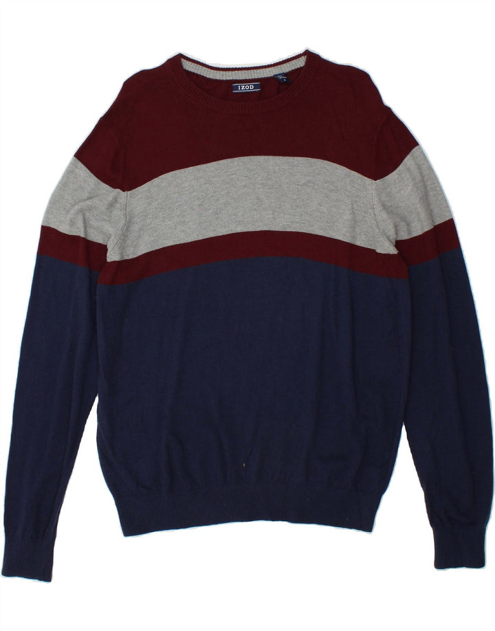 IZOD Mens Boat Neck Jumper Sweater Medium Navy Blue Colourblock Cotton Vintage Izod and Second-Hand Izod from Messina Hembry 