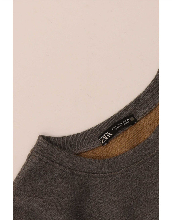 Zara Dame Crop Top Langærmet UK 10 Lille Grå
