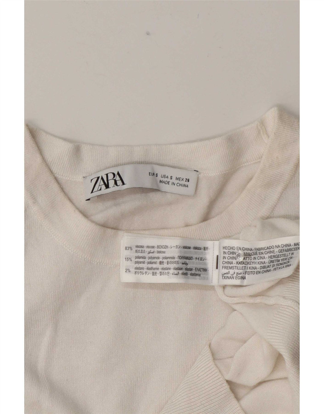 Zara Kortærmet Crop Top UK 10 Small White Viscose