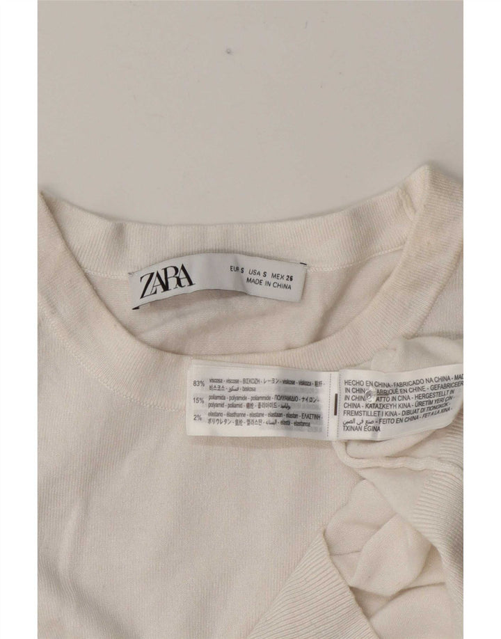 Zara Kortærmet Crop Top UK 10 Small White Viscose