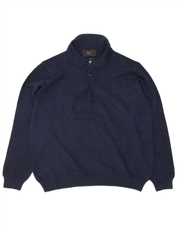 MARKS & SPENCER Herre Polo Neck sweater Medium Navy Blue Flecked