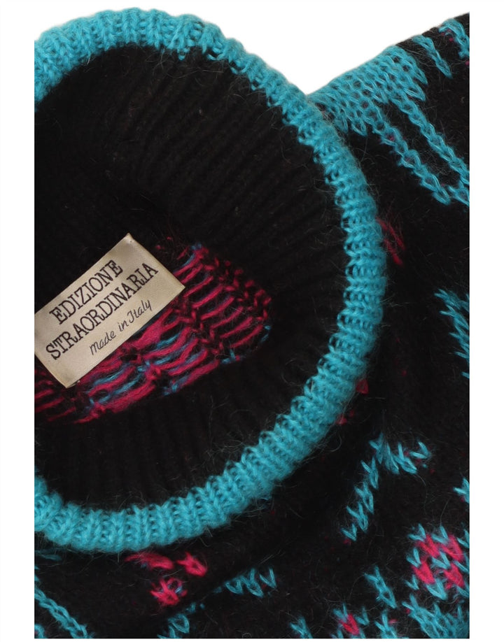 Vintage Dame Rullehals Sweater UK 12 Medium Sort Colourblock