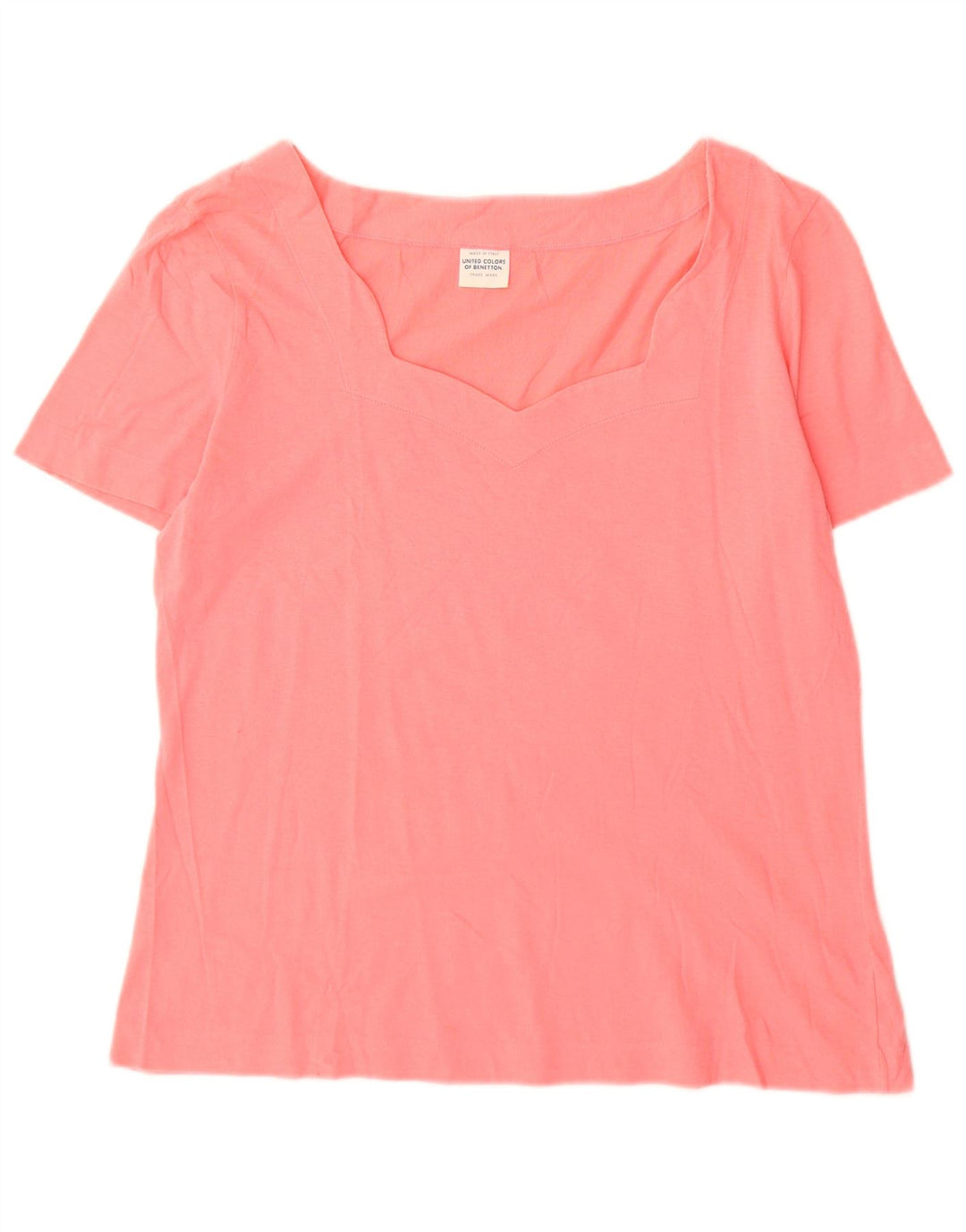 Benetton Dame T-Shirt Top UK 14 Medium Pink Bomuld