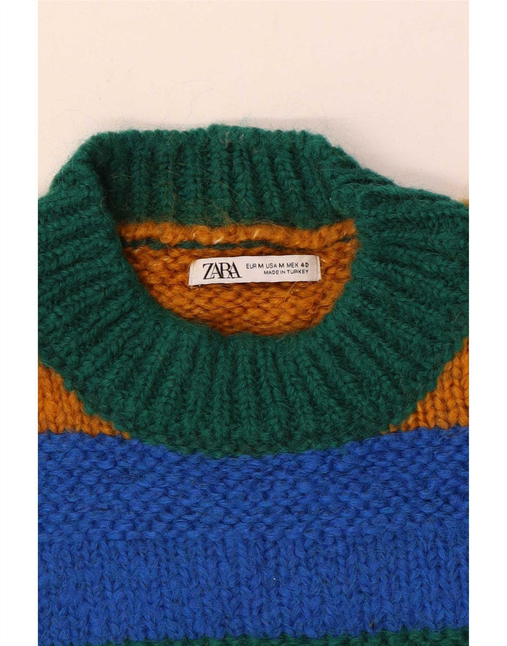 Zara Herre Crew Neck Jumper Sweater Medium Flerfarvet Stribet