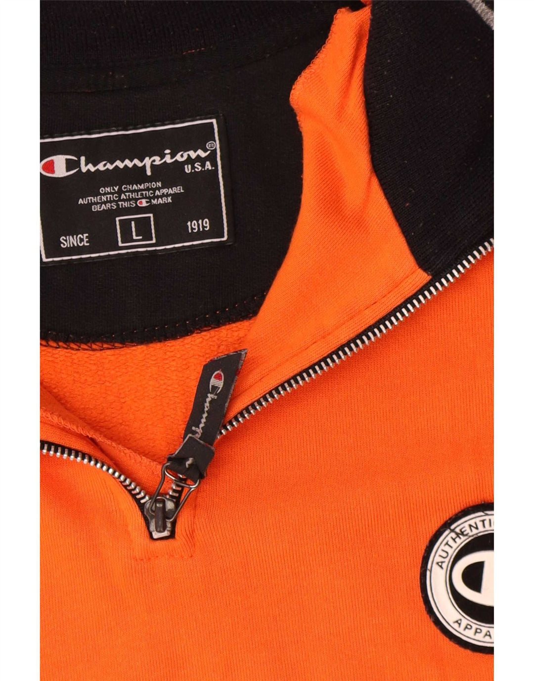 Champion Herre Zip Neck Sweatshirt Jumper Large Orange Colourblock Bomuld