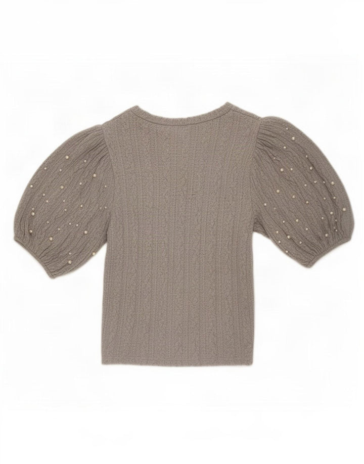 Zara strikket bluse top UK 12 Medium Grey Flecked Polyester