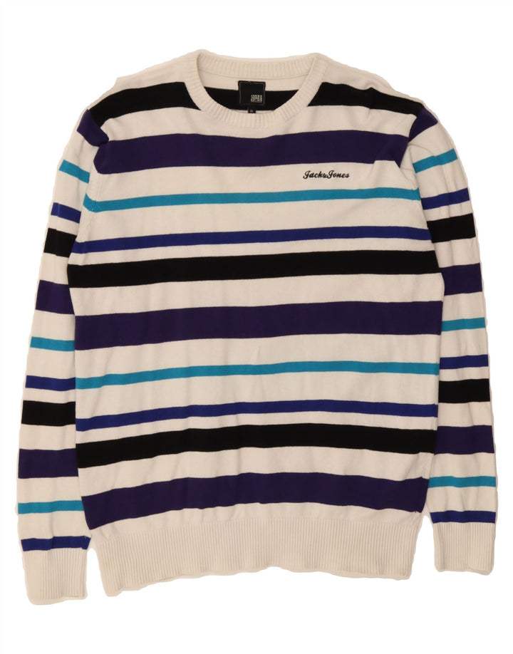 JACK & JONES Mens Crew Neck Jumper Sweater XL Multicoloured Striped Cotton Vintage Jack & Jones and Second-Hand Jack & Jones from Messina Hembry 