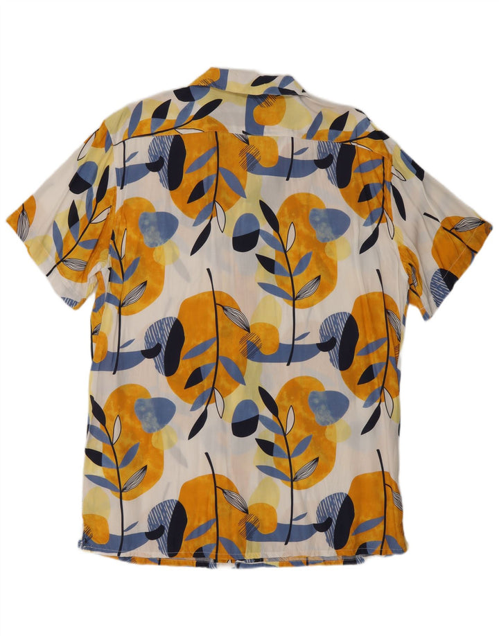 Vintage kortærmet herreskjorte 2XL flerfarvet blomsterviscose