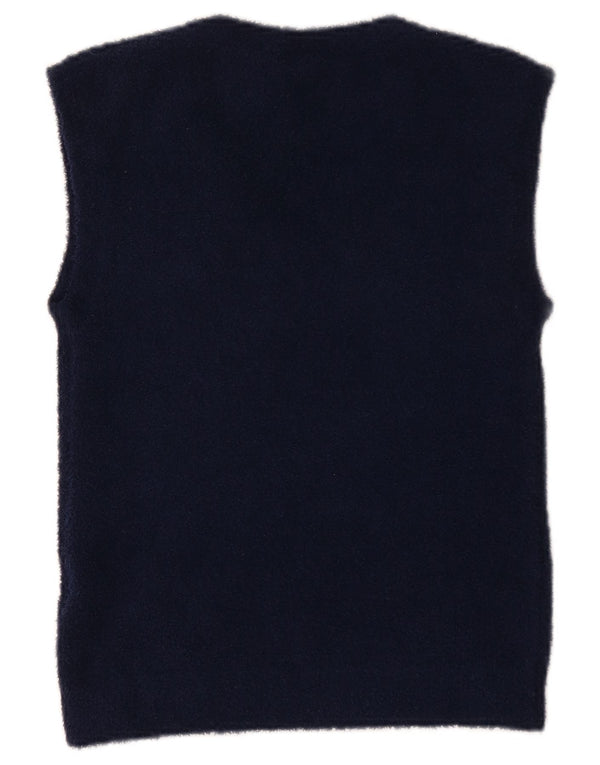 Adidas Dame Vest Tank Top UK 12 Medium Navy Blue Stribet Polyester