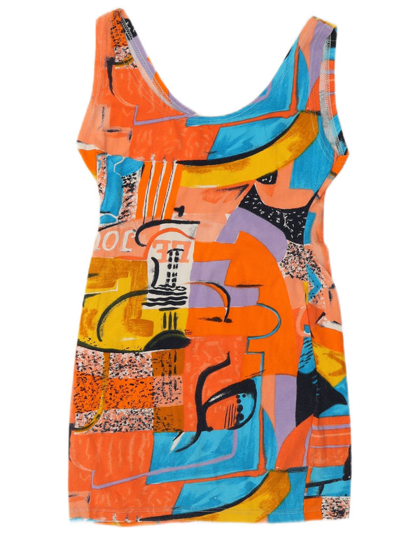 Vintage Kvinders abstrakt mønster Bodycon Kjole UK 8 Small Multicolored