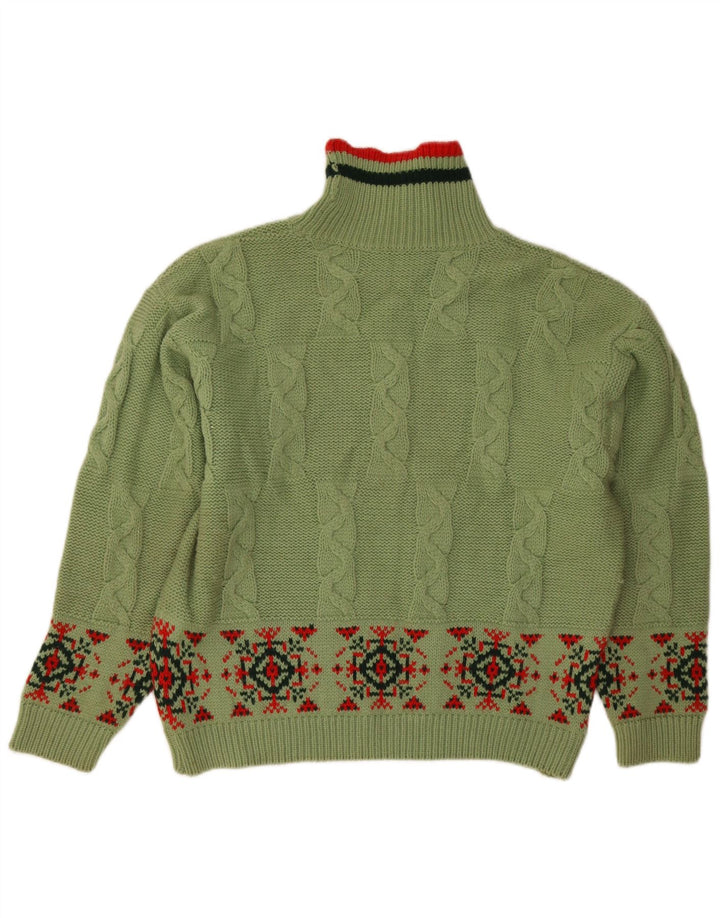 Vintage Dame Turtle Neck Jumper Sweater UK 14 Medium Green Geometric