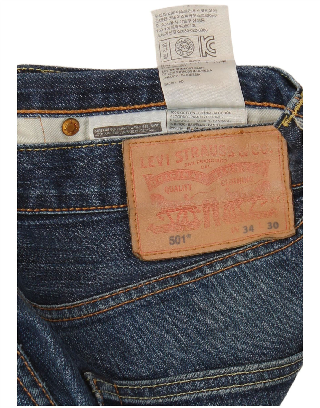 LEVI'S Herre 501 Straight Jeans W34 L30 Blå Bomuld