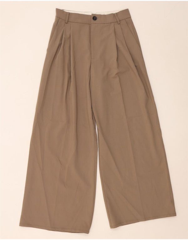 Zara kvinders højtaljede brede ben Casual bukser Small W27 L29 Beige