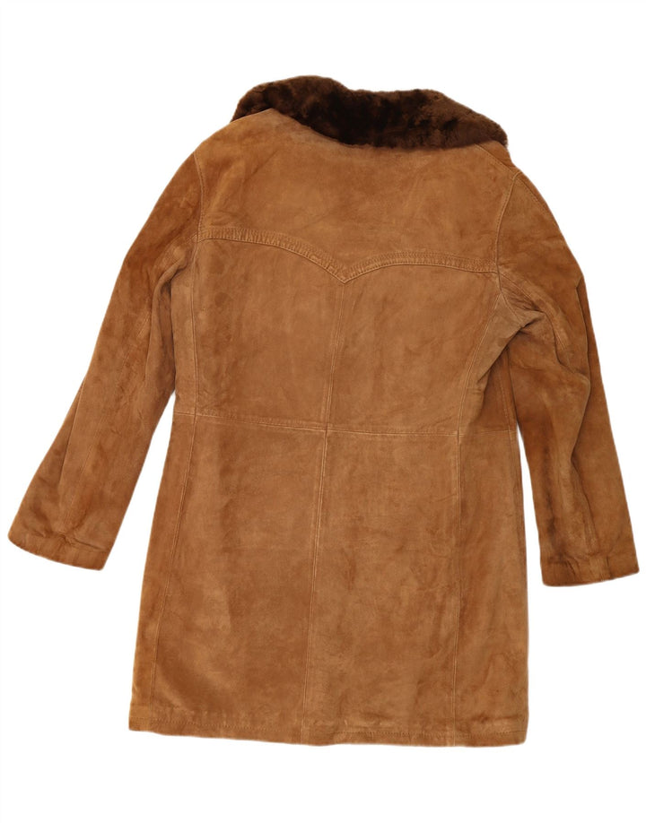 Vintage Shearling overfrakke til mænd IT 48 medium brunt læder