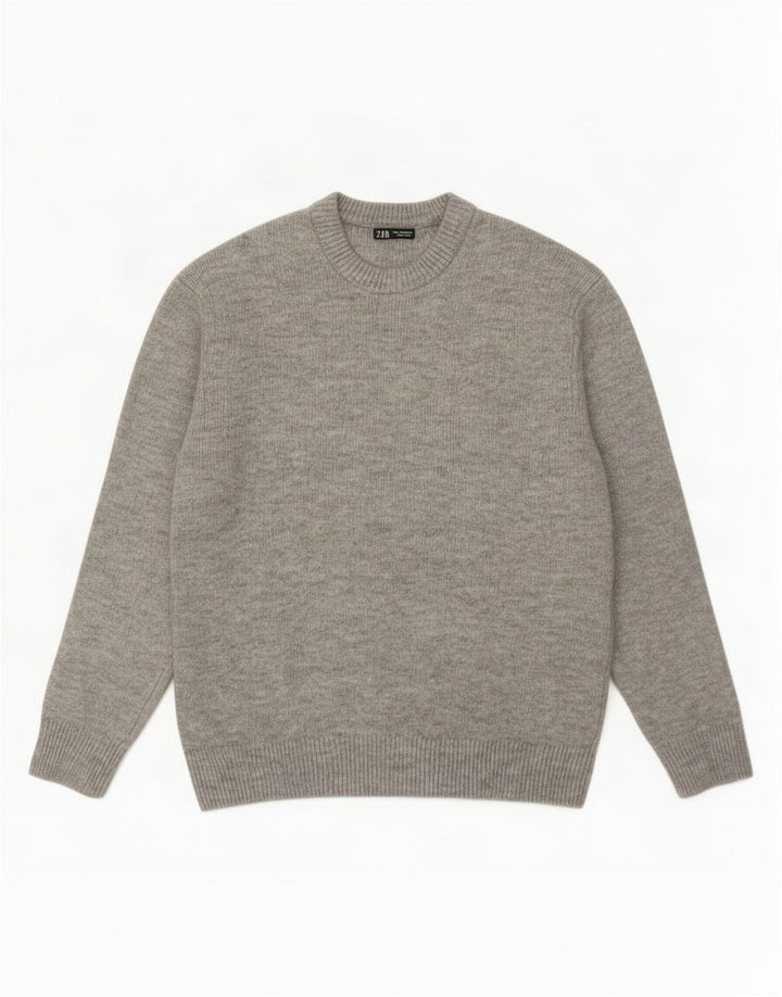 Zara Herre Crew Neck Jumper Sweater Medium Grey Flecked Acryl
