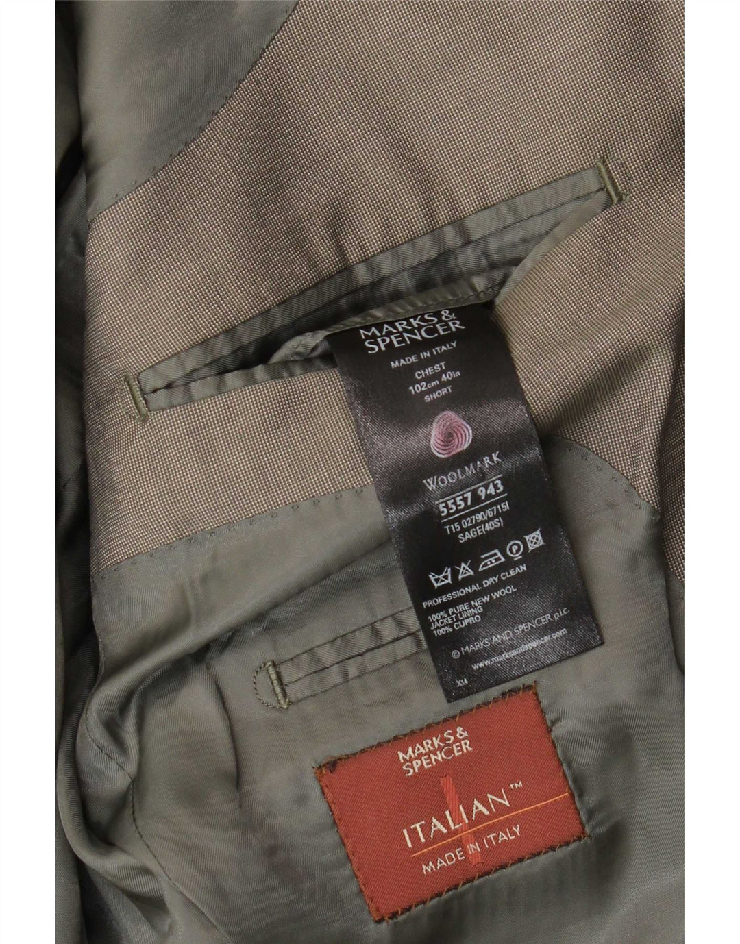 Marks & Spencer Herre 3 Button Blazer Jacket UK 40 Medium Khaki New Wool