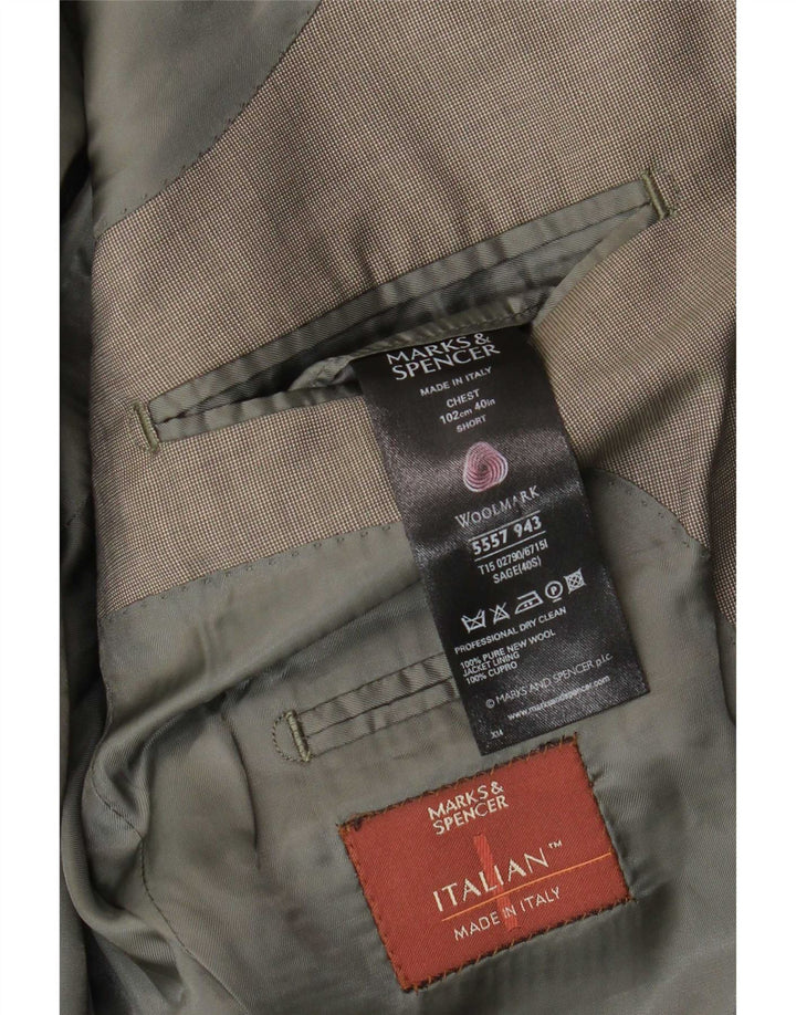 Marks & Spencer Herre 3 Button Blazer Jacket UK 40 Medium Khaki New Wool