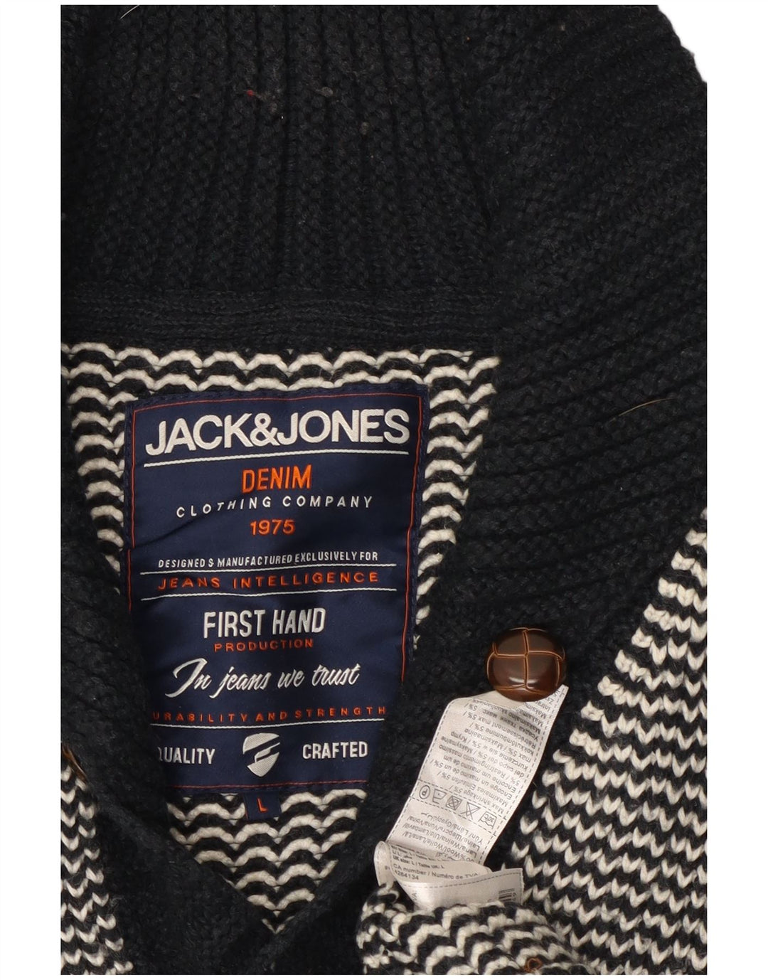 Jack & Jones Herre Cardigan Sweater Stor Sort Chevron Akryl