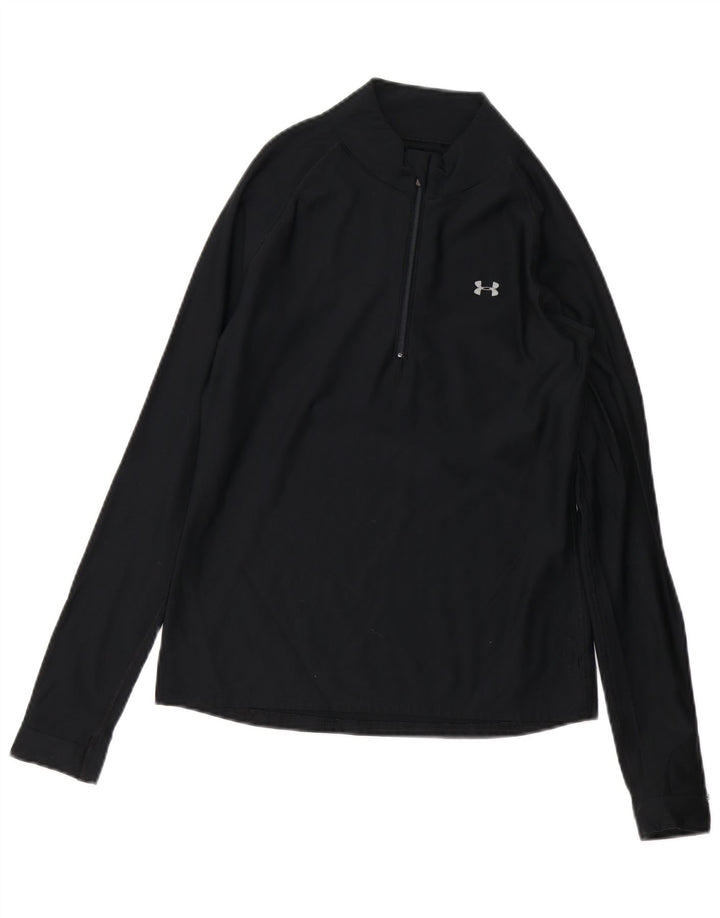 UNDER ARMOR Womens Zip Neck Pullover Træningsdragt Top UK 10 Small Black