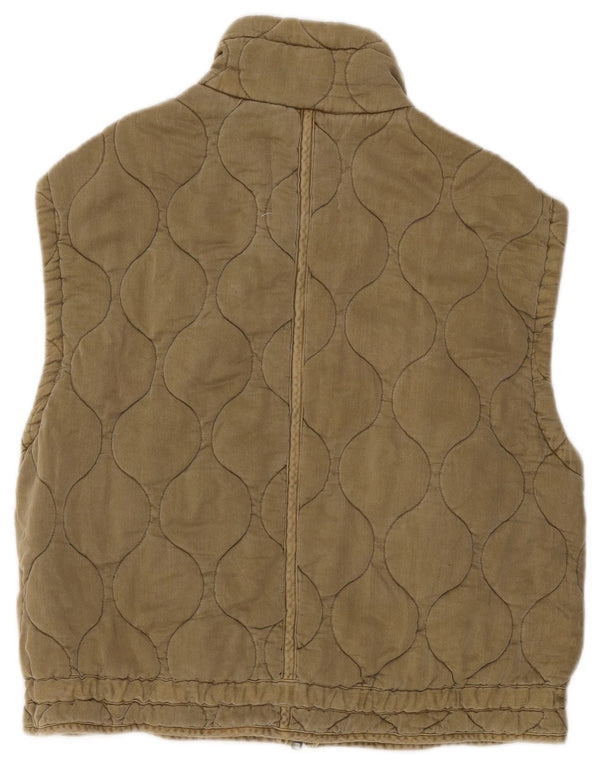 Zara Womens Oversized Quiltet Gilet UK 6 XS Khaki Polyester