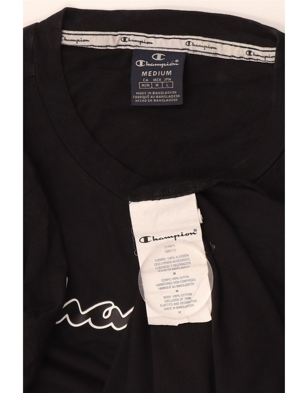 Champion Herre Grafisk T-Shirt Top Medium Sort Bomuld