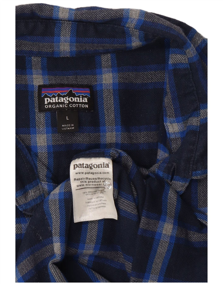Patagonia herre flannelskjorte stor blå ternet bomuld