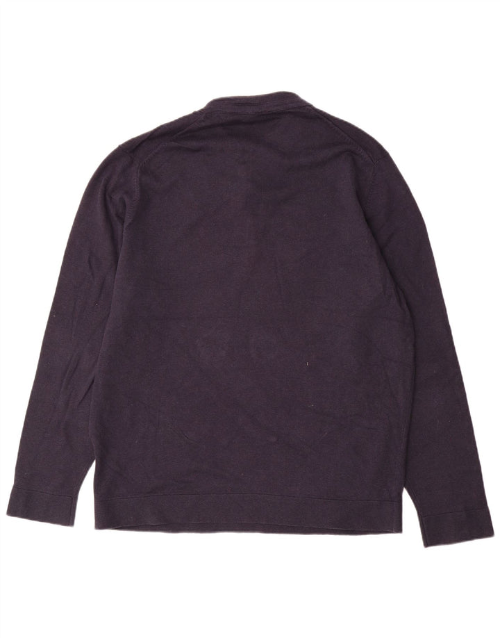 Massimo Dutti Herre Button Neck Jumper Sweater XL Navy Blue Bomuld