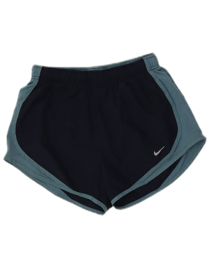 Nike Dame Dri Fit sportsshorts UK 8 Small Navy Blue Colourblock
