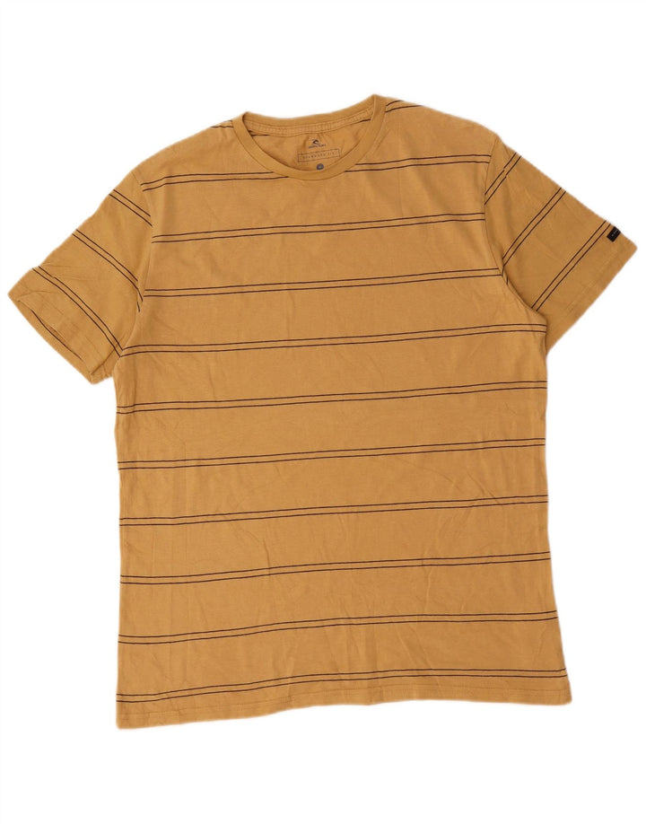 Rip Curl Herre Standard Fit T-Shirt Top Medium Gul Stribet Bomuld