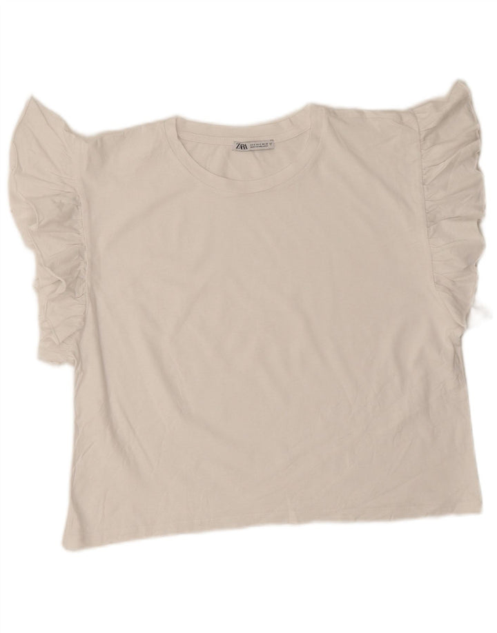 Zara Womens Oversized Crop T-Shirt Top UK 10 Small White